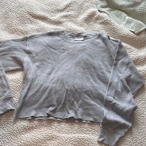 TNA Light Gray Waffle Knit Top